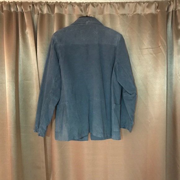 Women’s Light Blue Suede Button Front Jacket - Picture 2 of 3